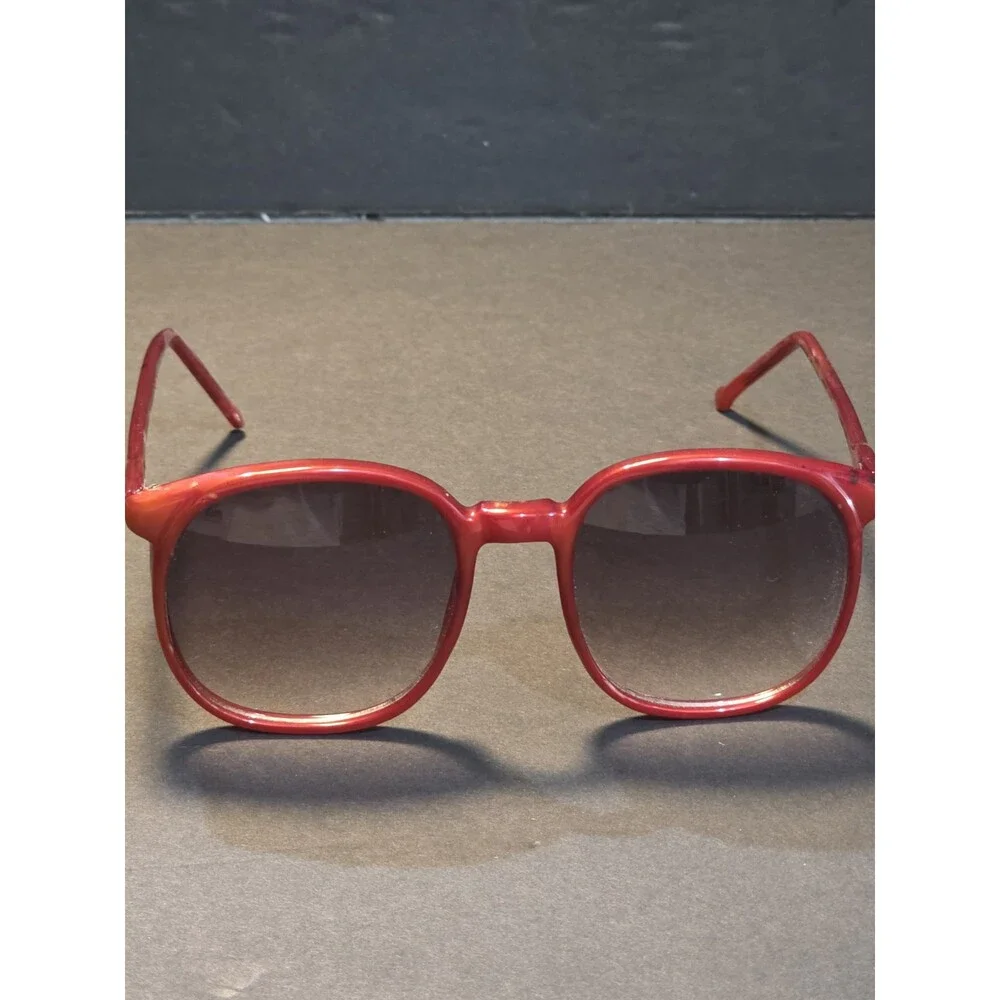 Vintage 1970s Oversized Sunglasses Red Orange Mod Round Square Korea 202 Retro